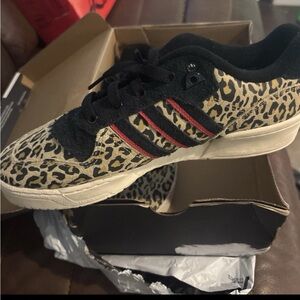 Women’s Leopard Print Lace-Up Sneakers with Red Trim